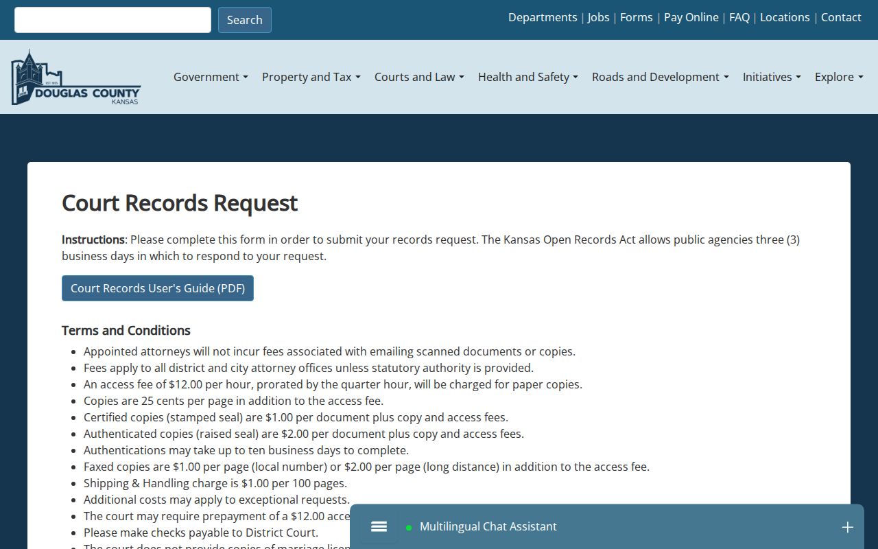 Court record request used to confirm a Lawrence city directory lead