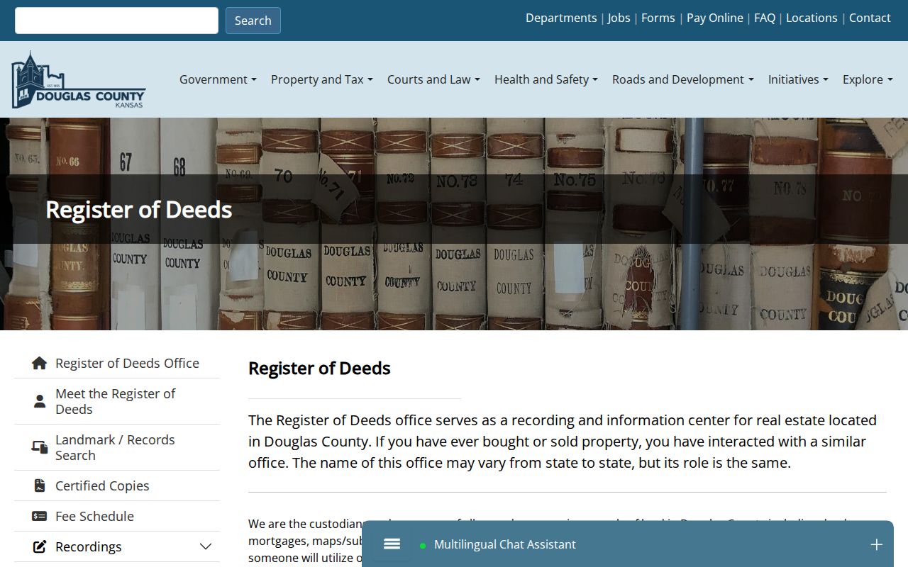 Douglas County Register of Deeds page used for Lawrence land-record access
