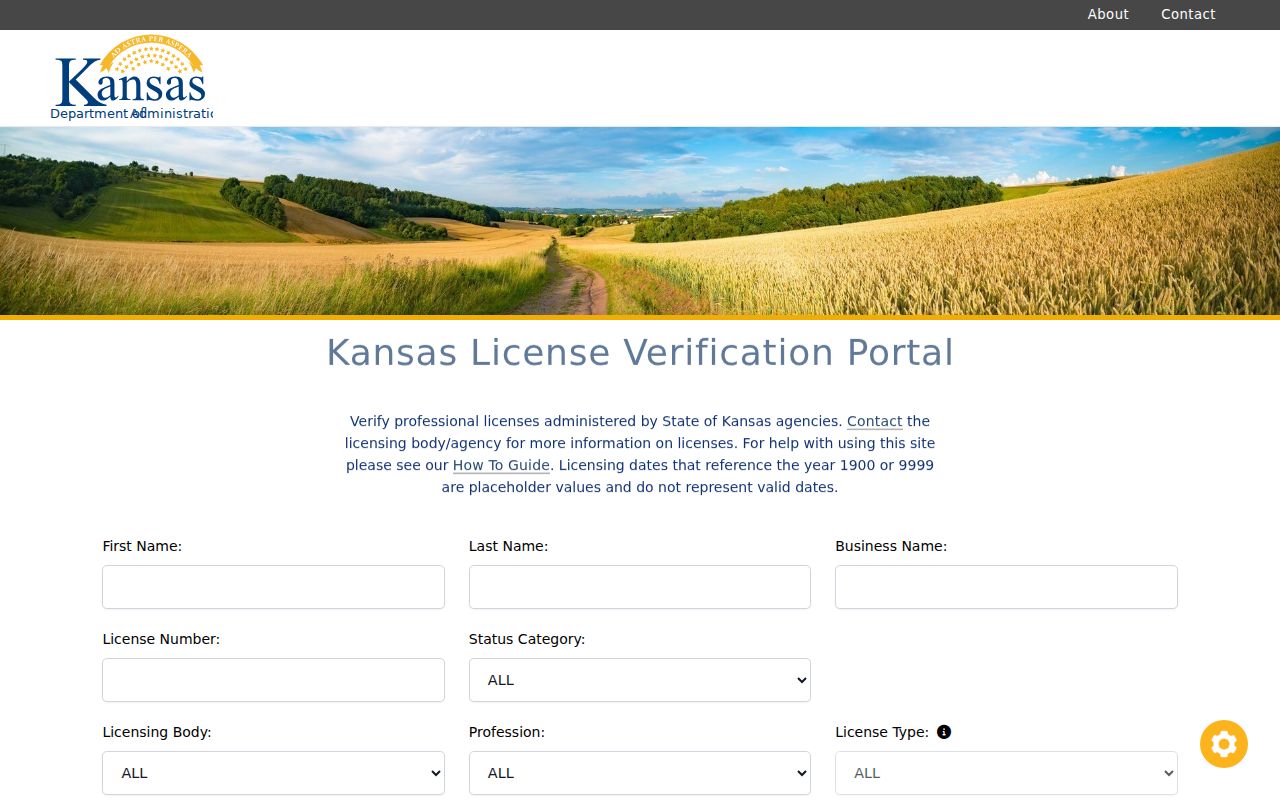 Kansas professional license verification fields used for Lawrence name checks