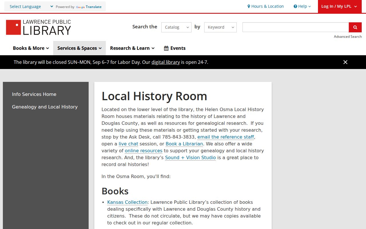 Lawrence Public Library Local History Room collections for resident research