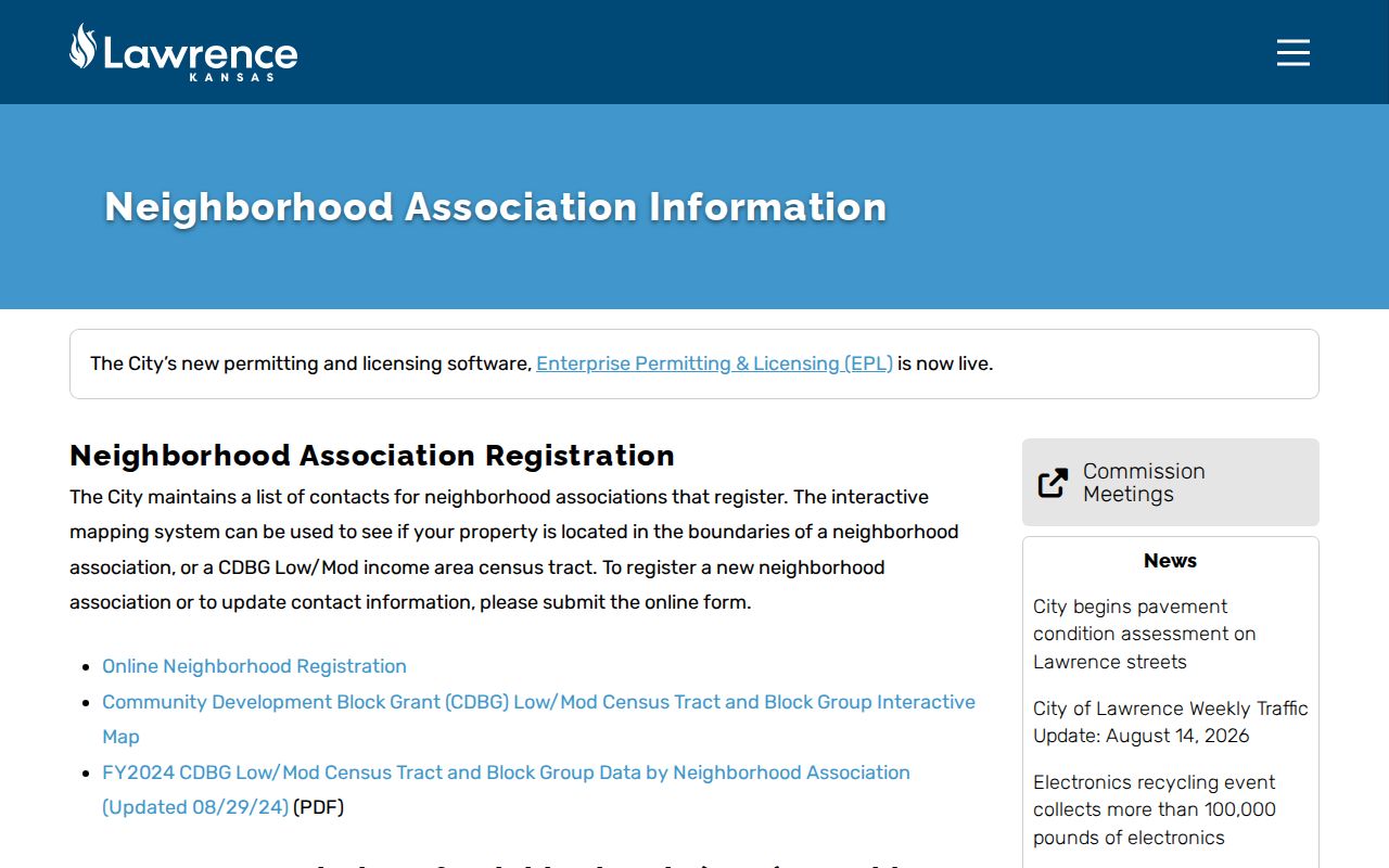 Lawrence neighbors registered association map and contacts