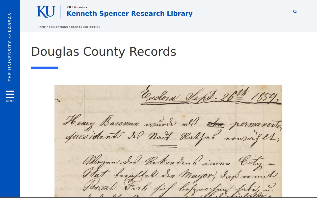 Spencer Research Library Douglas County records coverage for previous residents