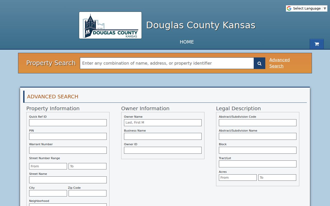 Douglas County advanced property search used to find Lawrence records by address
