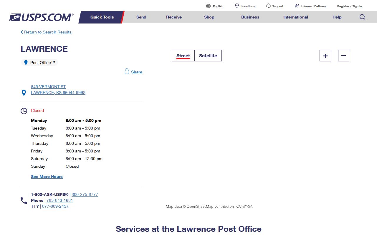 USPS Lawrence Main Post Office details for the city ZIP directory